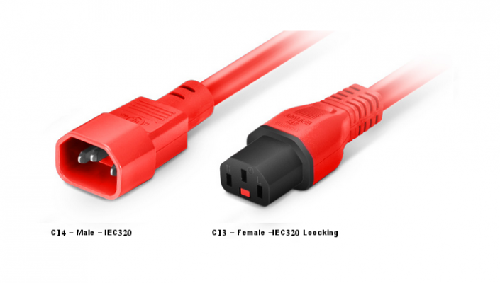 Cablu alimentare 18AWG - Rosu - 3m - IEC320 C14 cu blocare C13