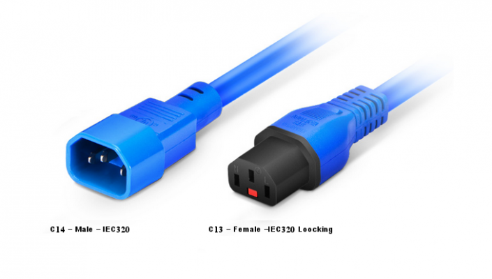 Cablu alimentare 18AWG - Albastru - 3m - IEC320 C14 cu blocare C13